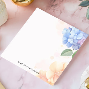 Blauwe en Roze Hortensia Bloemen Gepersonaliseerde Notitieblok