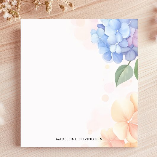 Blauwe en Roze Hortensia Bloemen Gepersonaliseerde Notitieblok