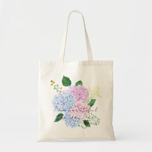 Blauwe en roze hortensia canvas tas (Voorkant)