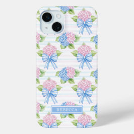 Blauwe en Roze Hortensia's iPhone 15 Mini Hoesje