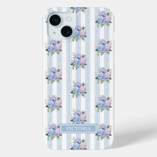 Blauwe en Roze Hortensia's met Initialen Case-Mate iPhone Case (Achterkant)