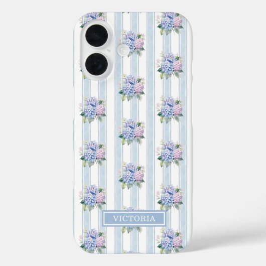 Blauwe en Roze Hortensia's met Initialen Case-Mate iPhone Case (Achterkant)