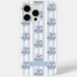 Blauwe en Roze Hortensia's met Initialen iPhone 15 Pro Max Hoesje