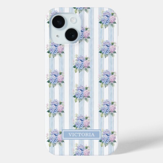 Blauwe en Roze Hortensia's met Initialen Case-Mate iPhone Case (Achterkant)