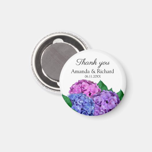 Blauwe en roze hydrangea bloemen Dank je huwelijk Magneet (Voorkant / Achterkant)