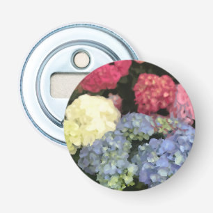 Blauwe en Roze Hydrangea Digital Flower Painting Button Flesopener