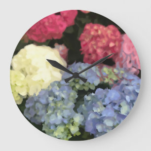 Blauwe en Roze Hydrangea Digital Flower Painting Grote Klok
