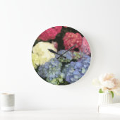 Blauwe en Roze Hydrangea Digital Flower Painting Grote Klok (Huis)