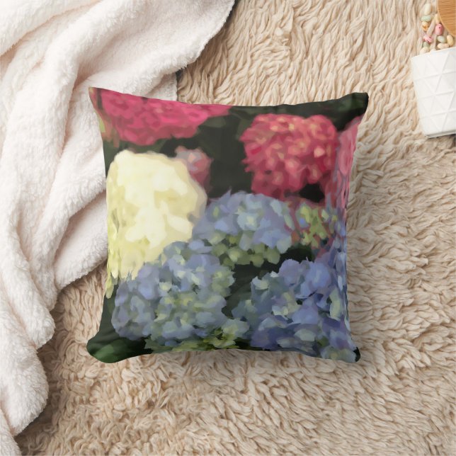 Blauwe en Roze Hydrangea Digital Flower Painting Kussen (Deken)