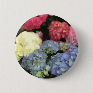 Blauwe en Roze Hydrangea Digital Flower Painting Ronde Button 5,7 Cm