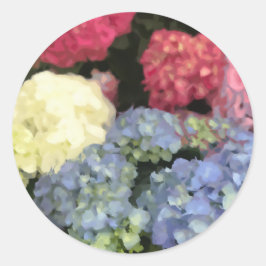 Blauwe en Roze Hydrangea Digital Flower Painting Ronde Sticker