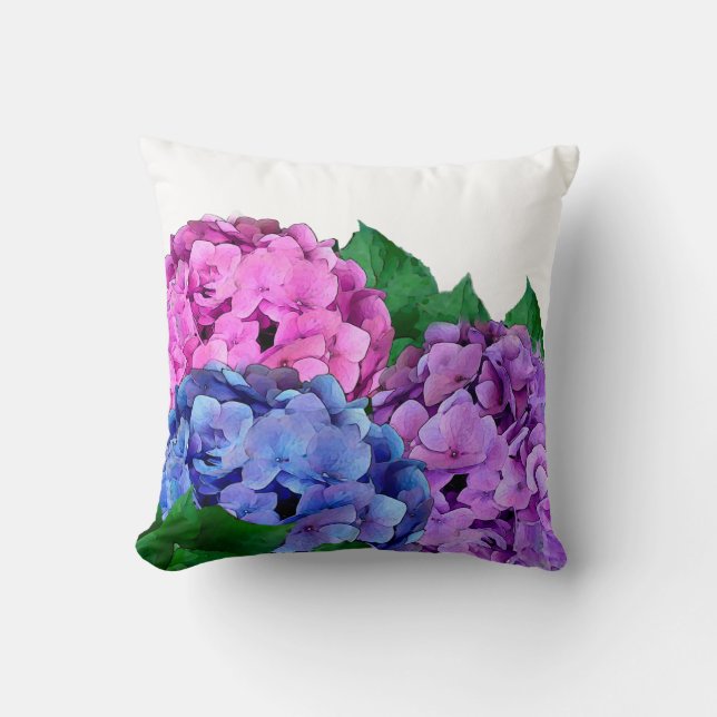 Blauwe en Roze Hydrangea Flowers Kussen (Voorkant)