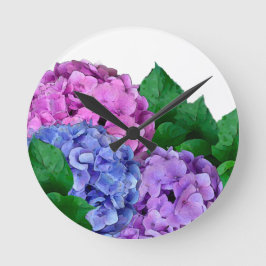 Blauwe en Roze Hydrangea Flowers Ronde Klok