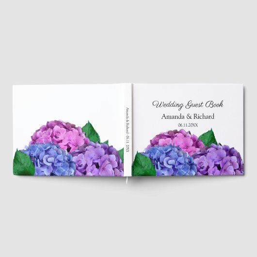 Blauwe en roze hydrangea Flowers Wedding Gastenboek (Volledig)