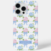 Blauwe en Roze Hydrangea Gestreepte Case-Mate iPhone Case (Achterkant)