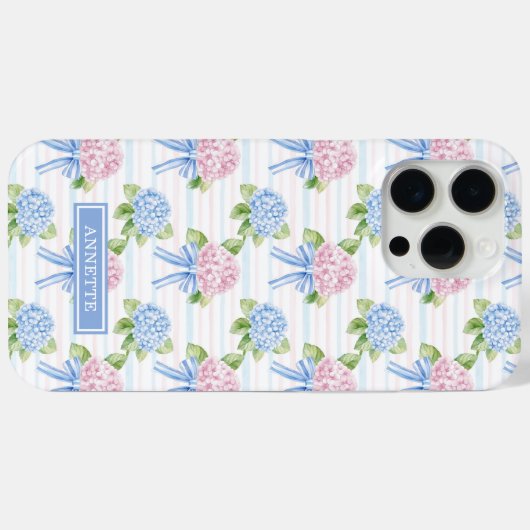 Blauwe en Roze Hydrangea Gestreepte Case-Mate iPhone Case (Achterkant (horizontaal))