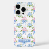Blauwe en Roze Hydrangea Gestreepte Case-Mate iPhone Case (Achterkant)