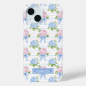 Blauwe en Roze Hydrangea Gestreepte Case-Mate iPhone Case (Achterkant)