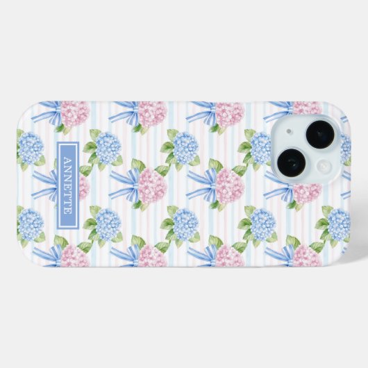Blauwe en Roze Hydrangea Gestreepte Case-Mate iPhone Case (Achterkant (horizontaal))