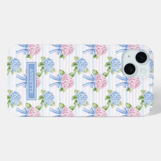 Blauwe en Roze Hydrangea Gestreepte Case-Mate iPhone Case (Achterkant (horizontaal))