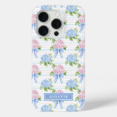 Blauwe en Roze Hydrangea Gestreepte Case-Mate iPhone Case (Achterkant)