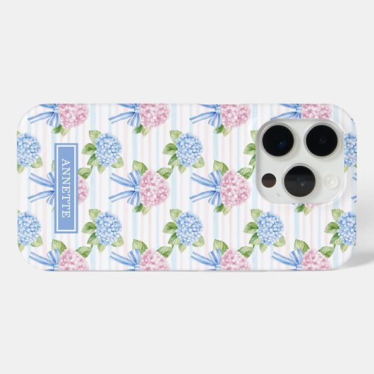 Blauwe en Roze Hydrangea Gestreepte Case-Mate iPhone Case (Achterkant (horizontaal))