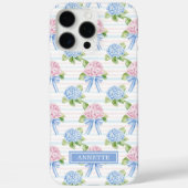 Blauwe en Roze Hydrangea Gestreepte Case-Mate iPhone Case (Achterkant)