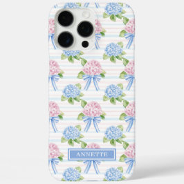 Blauwe en Roze Hydrangea Gestreepte iPhone 16 Pro Max Hoesje