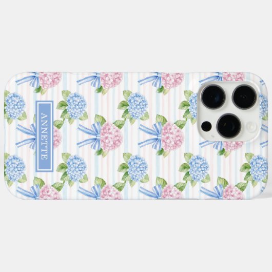 Blauwe en Roze Hydrangea Gestreepte Case-Mate iPhone Case (Achterkant (horizontaal))