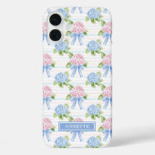 Blauwe en Roze Hydrangea Gestreepte Case-Mate iPhone Case (Achterkant)