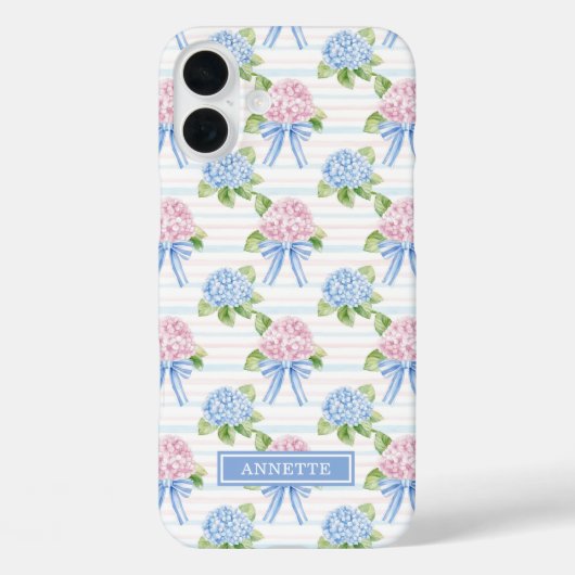Blauwe en Roze Hydrangea Gestreepte Case-Mate iPhone Case (Achterkant)