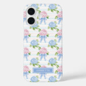 Blauwe en Roze Hydrangea Gestreepte Case-Mate iPhone Case (Achterkant)