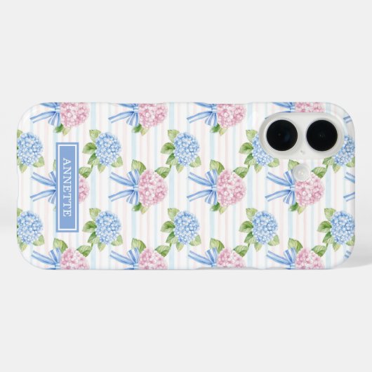 Blauwe en Roze Hydrangea Gestreepte Case-Mate iPhone Case (Achterkant (horizontaal))