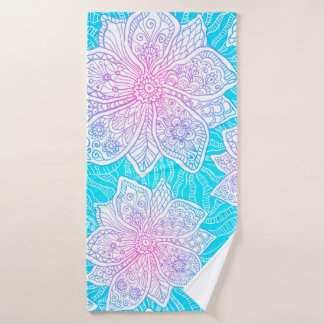 Blauwe en roze kleuren  bloemen naadloos badhanddoek
