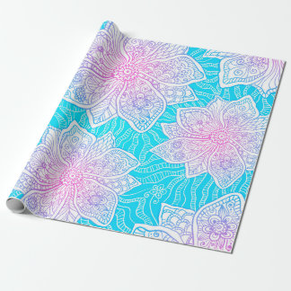 Blauwe en roze kleuren  bloemen naadloos cadeaupapier