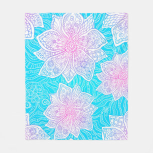 Blauwe en roze kleuren bloemen naadloos fleece deken