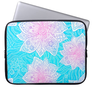 Blauwe en roze kleuren bloemen naadloos laptop sleeve