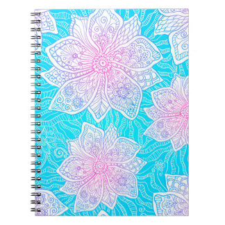 Blauwe en roze kleuren  bloemen naadloos notitieboek