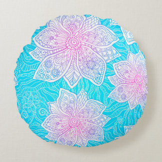 Blauwe en roze kleuren  bloemen naadloos rond kussen