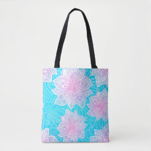 Blauwe en roze kleuren bloemen naadloos tote bag