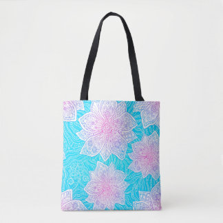 Blauwe en roze kleuren  bloemen naadloos tote bag