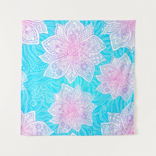 Blauwe en roze kleuren  bloemen naadloos wandkleed