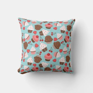 Blauwe en roze koekjes, hart en kersen kussen