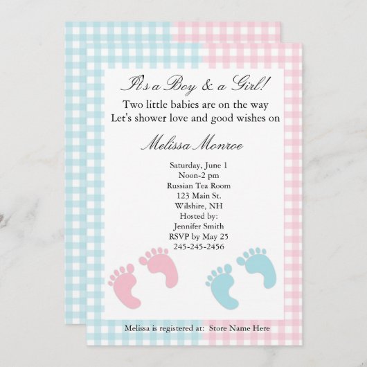 Blauwe en Roze Kronnen Uitnodiging van de Vertonin (Voorkant / Achterkant)