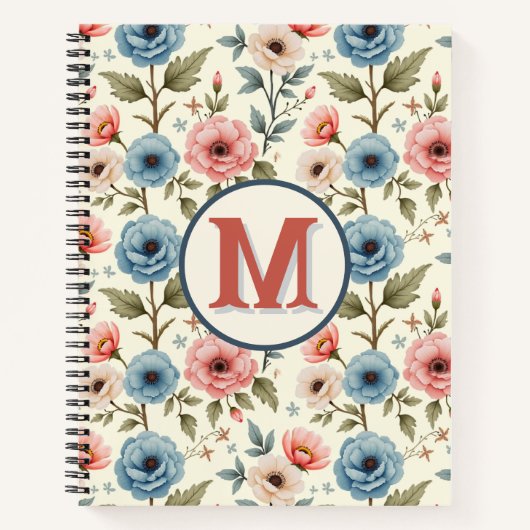 Blauwe en roze lente bloemen fantasie notitieboek (Voorkant)