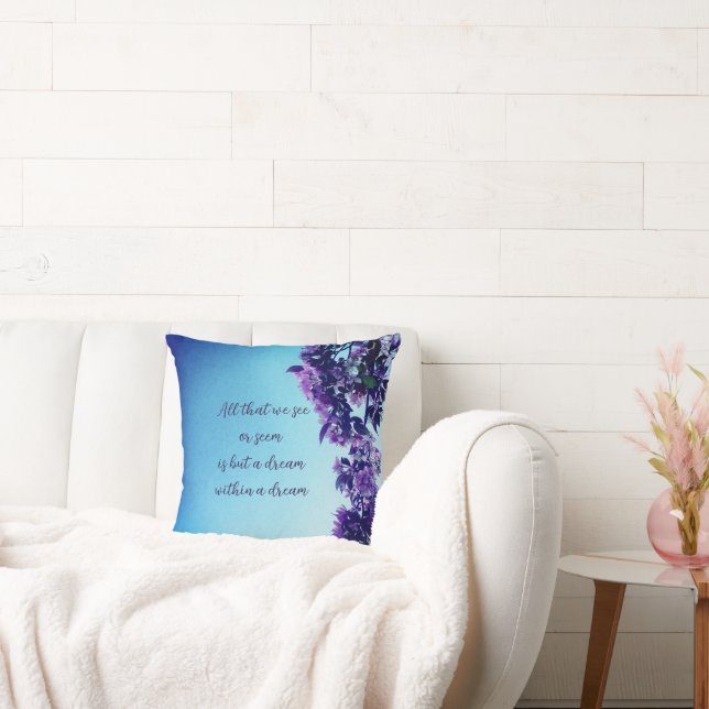 Blauwe en roze lente bloemenpoëzie kussen (Bank)