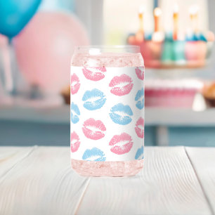 Blauwe en Roze Lippen Patroon, Lippenstift, Kus Blikvorm Glas