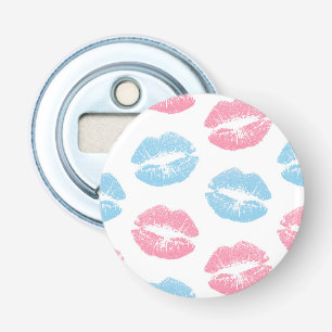 Blauwe en Roze Lippen Patroon, Lippenstift, Kus Button Flesopener