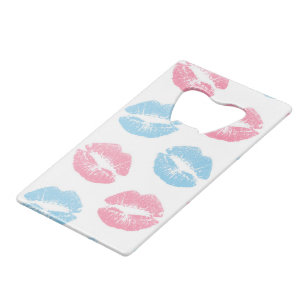 Blauwe en Roze Lippen Patroon, Lippenstift, Kus Creditkaart Flessenopener
