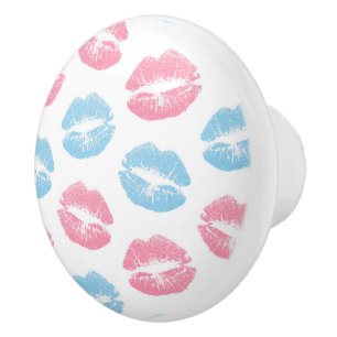 Blauwe en Roze Lippen Patroon, Lippenstift, Kus Keramische Knop